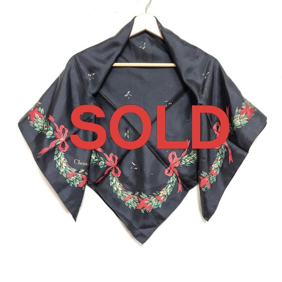 DIOR/ChristianDior - Black Green Red Multi Scarf 117-061725 - Picture 1 of 11
